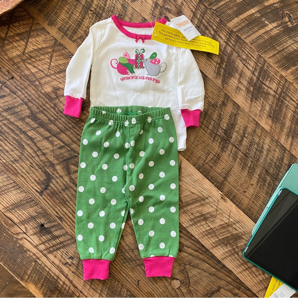 Girl PJ’s NWT Gymboree Holiday Print Christmas Green Pink 6-12months